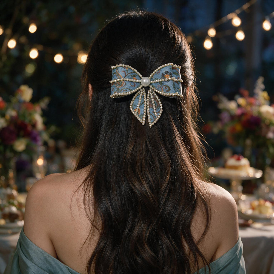 Meadow Blue & Mint Garden Pearl Hair Bows by Suryatra