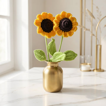 Golden Hour Crochet Sunflowers or Sunny Day Hand-Knit Dual Blooms ( set of 2)