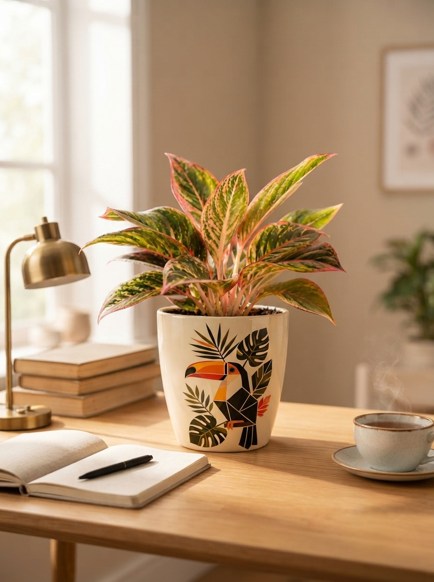 Tropical Toucan Geometric Ceramic Planter