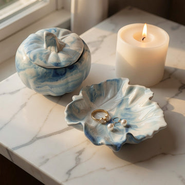 Marbled theme Pumpkin Jar with maple leaf