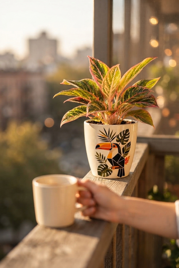 Tropical Toucan Geometric Ceramic Planter