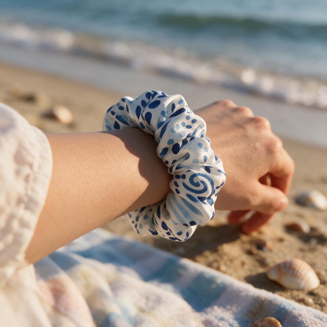 Mint Floral & Ocean Mosaic Hair Scrunchies Combo by Suryatra