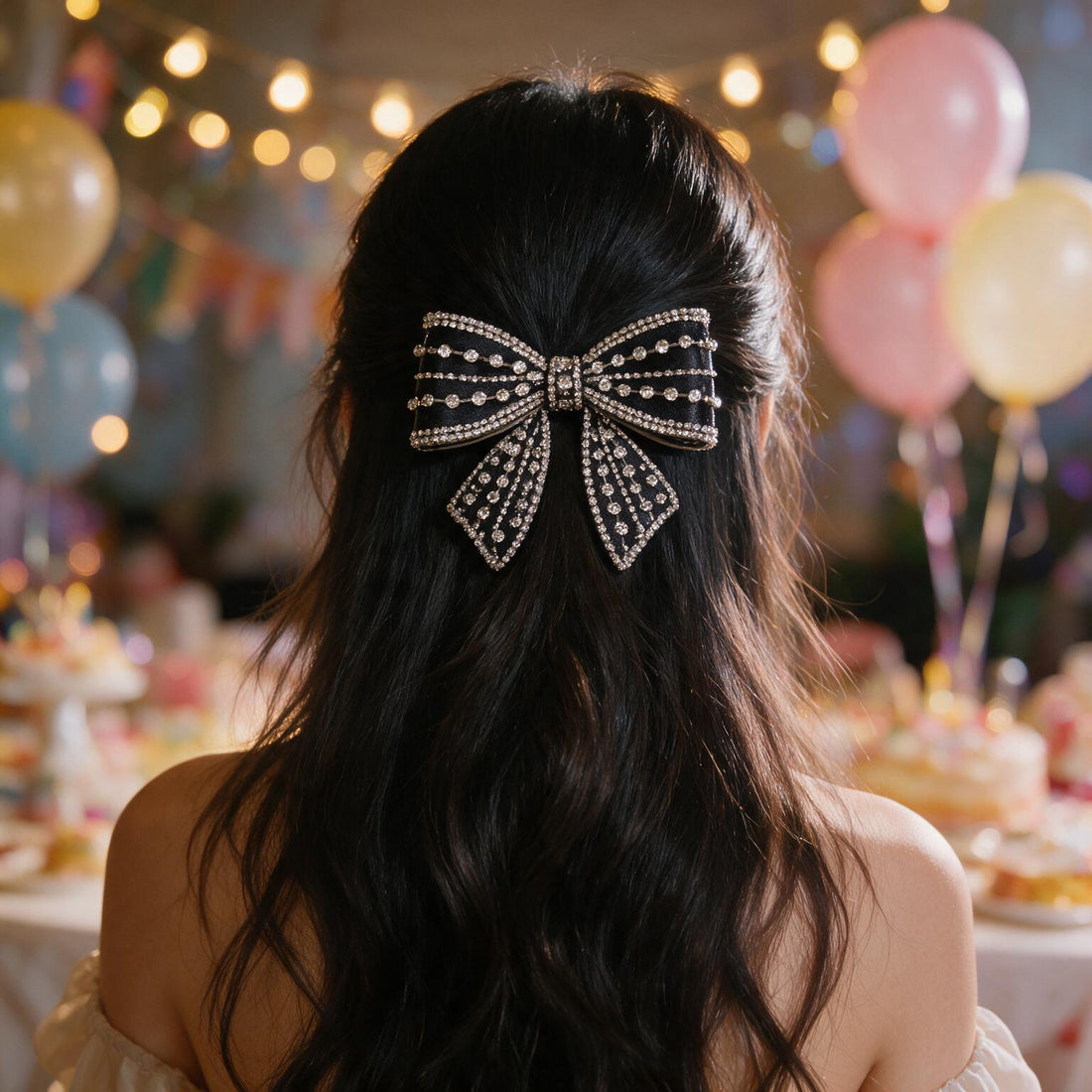 Midnight & Pearl Rhinestone Bows by Suryatra
