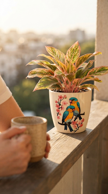 Charming Love Birds Ceramic Planter