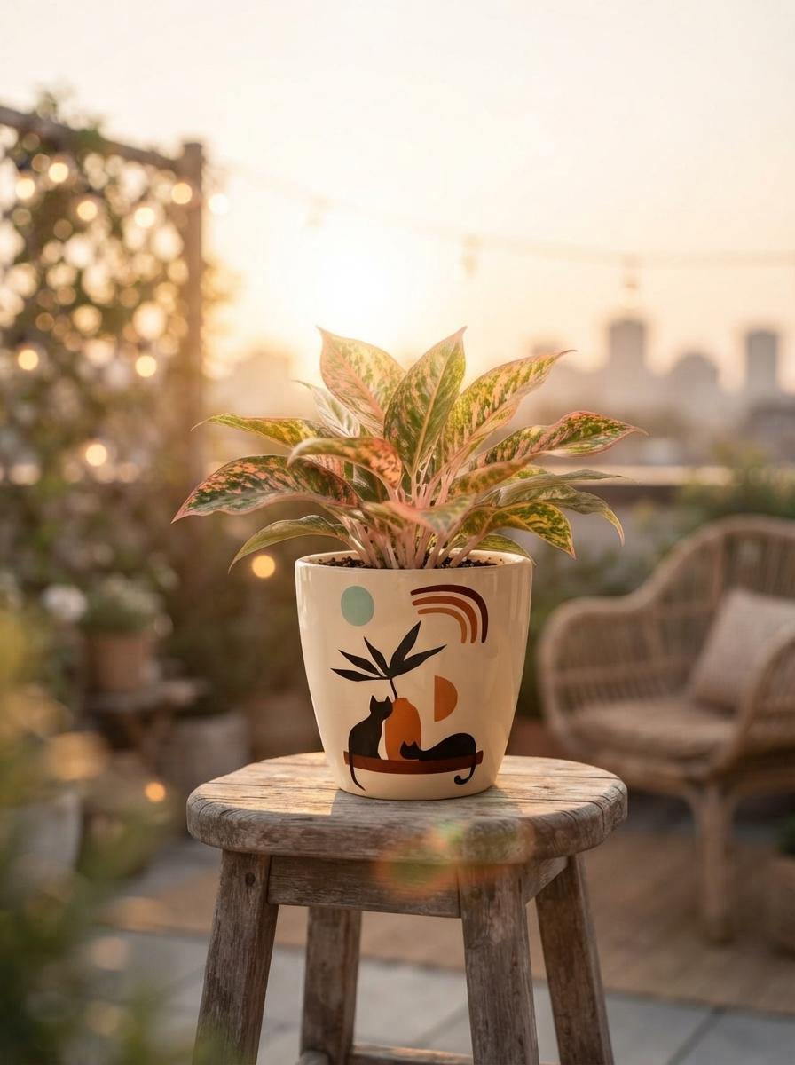 Mid-Century Modern Cats Ceramic Planter