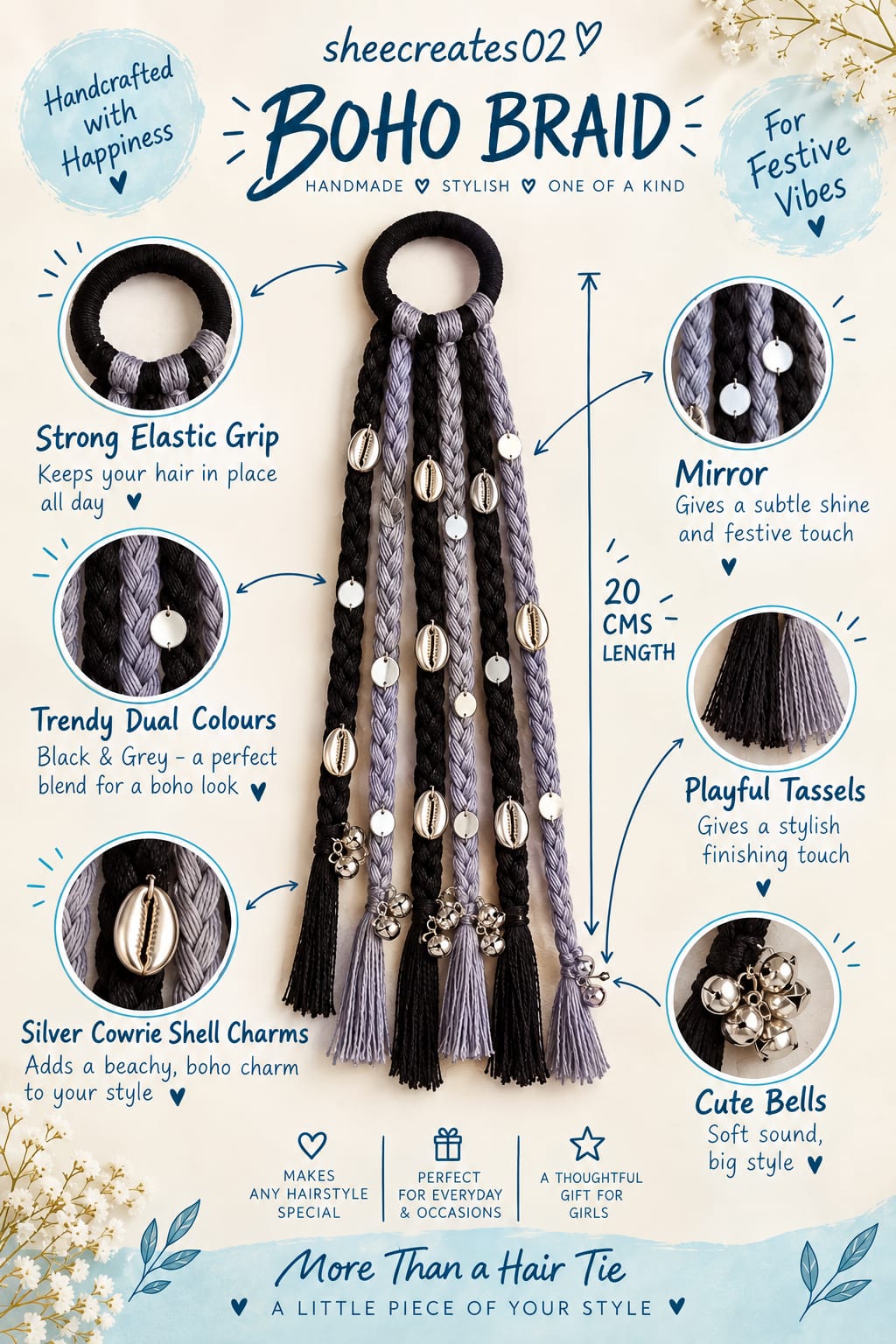 Midnight lavender boho crochet hair accessory