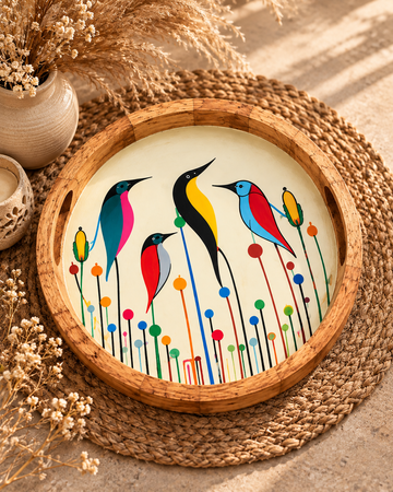 Pankhi Meadow Hand-Painted Wooden Tray