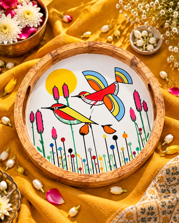 Suryoday Pankhi Hand-Painted Wooden Tray