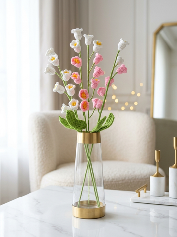 Blushing Pink & Ivory Bellflower Arrangement or Spring Pastel Crochet Sprigs ( set of 3)