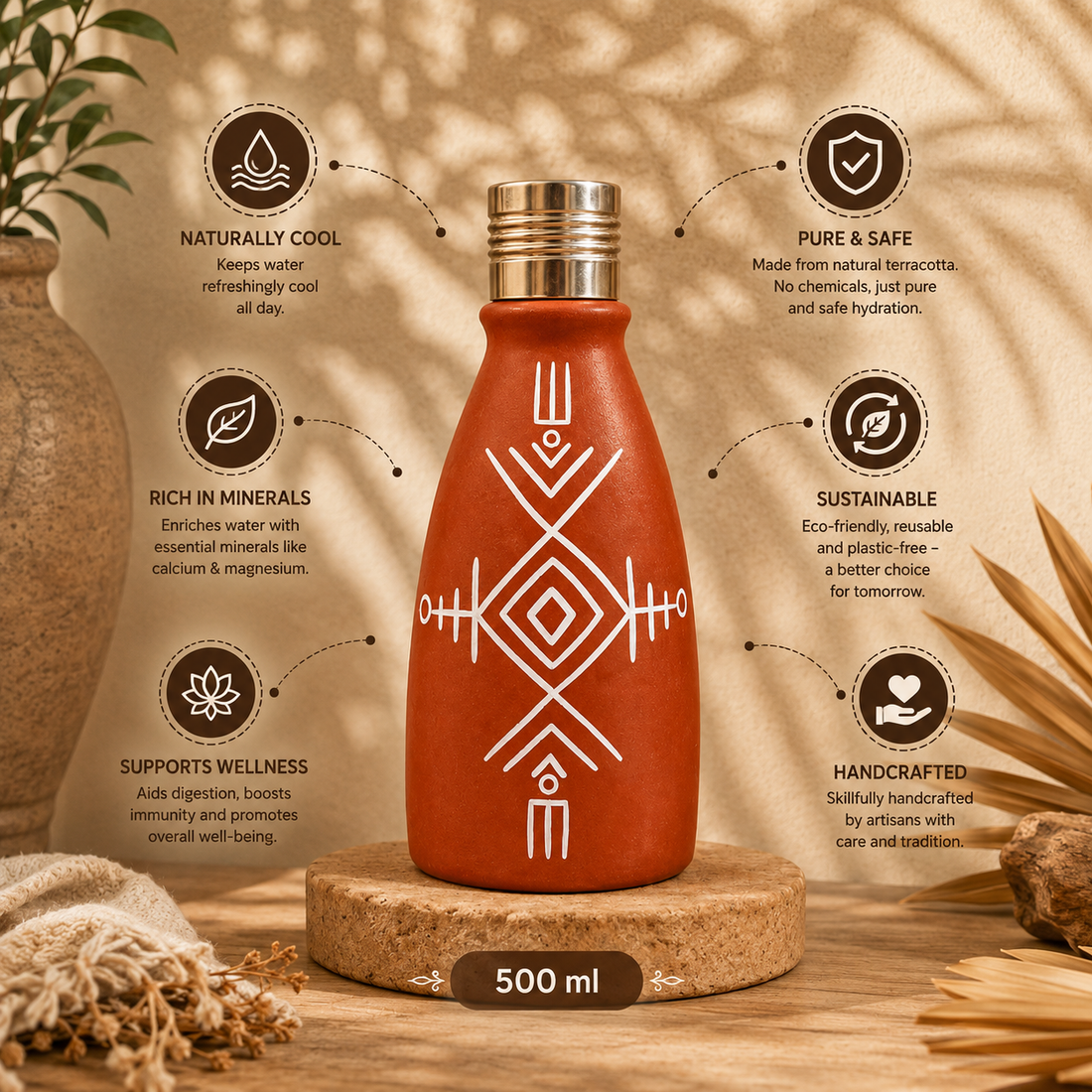 Sacred Lines Terracotta Bottle by Suryatra