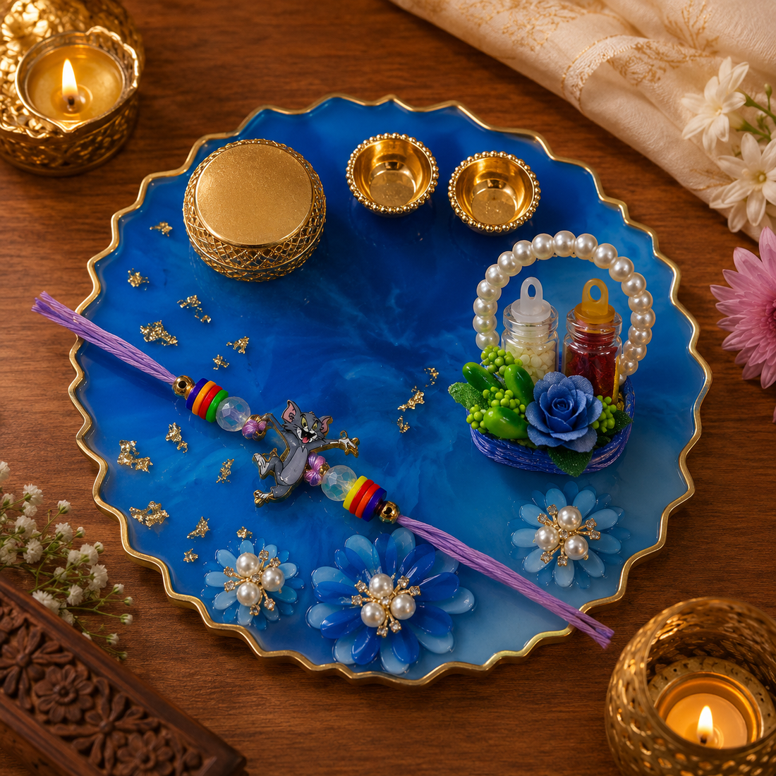 Sapphire Blossom Rakhi Combo by Suryatra