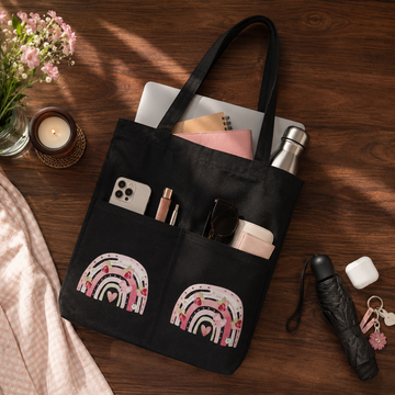 Noir Whimsical Rainbow Canvas Tote Bag by Suryatra