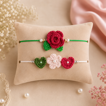 Rose Bloom & Floral Charm Rakhi Set of 2 by Suryatra