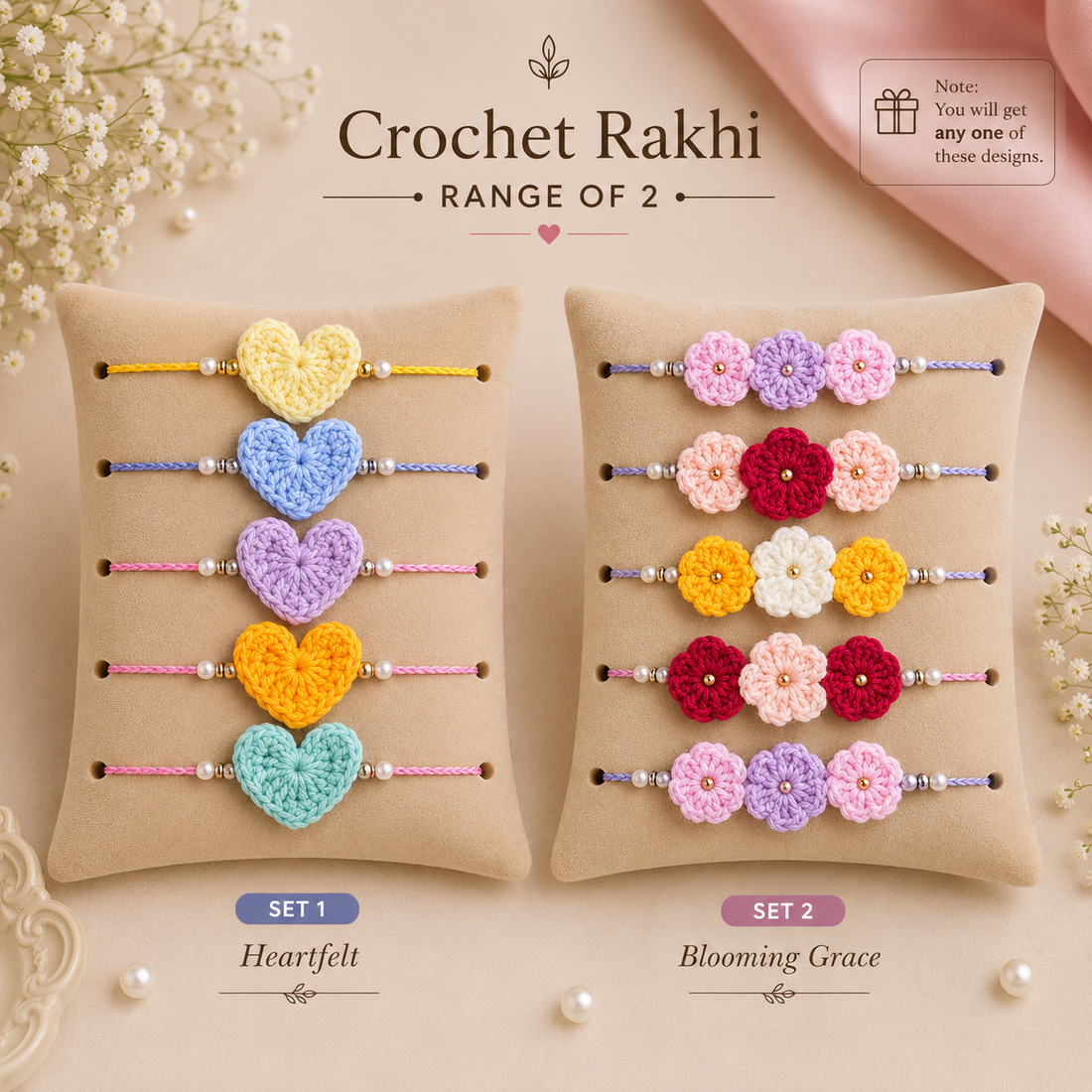 Heartfelt & Blooming Grace Rakhi Set of 2 by Suryatra