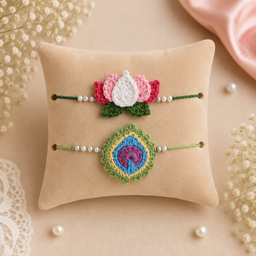 Lotus Grace & Peacock Charm Rakhi Set of 2 by Suryatra