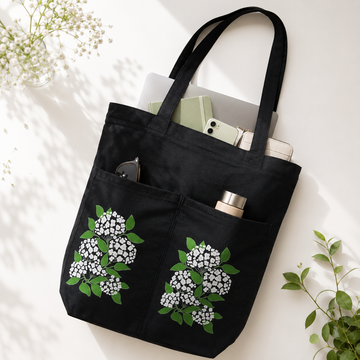 Noir Elderblossom Canvas Tote Bag by Suryatra