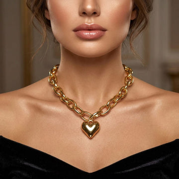 Golden Heart Chain Statement Necklace By Suryatra