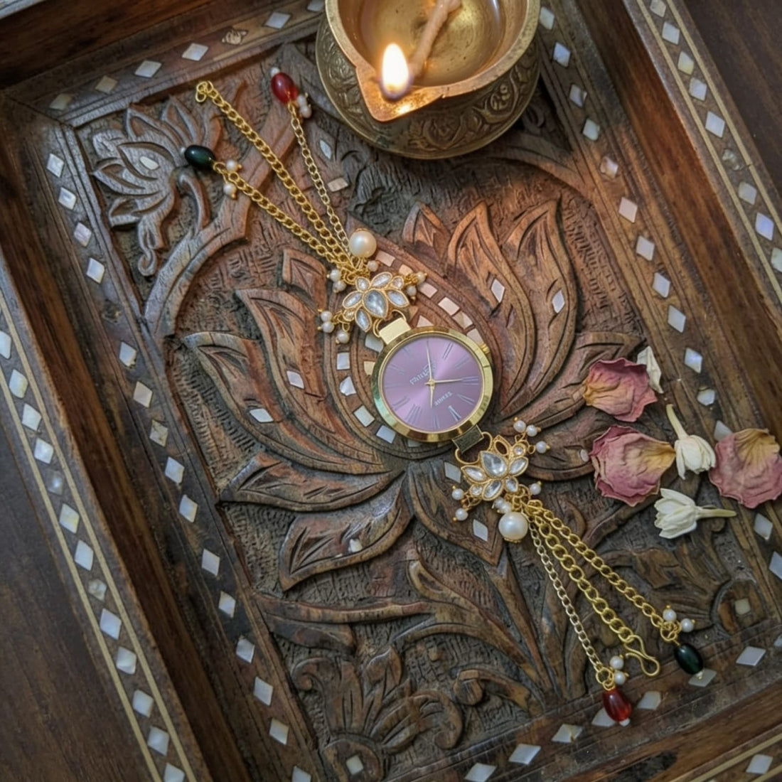 Blush Pearl Lotus Bracelet Watch By Suryatra