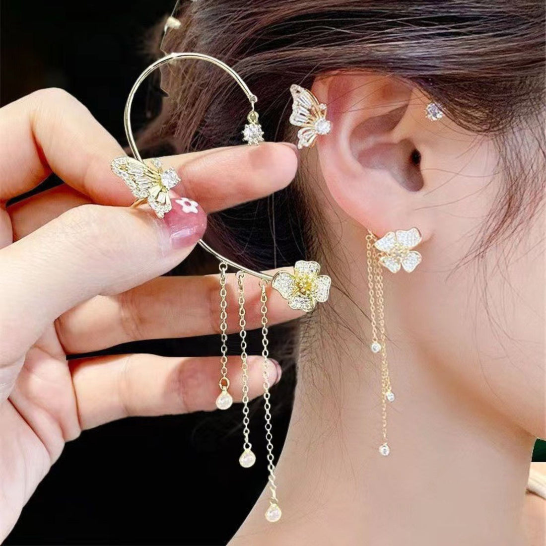 Butterfly Bloom Ear Cuff Set by Suryatra