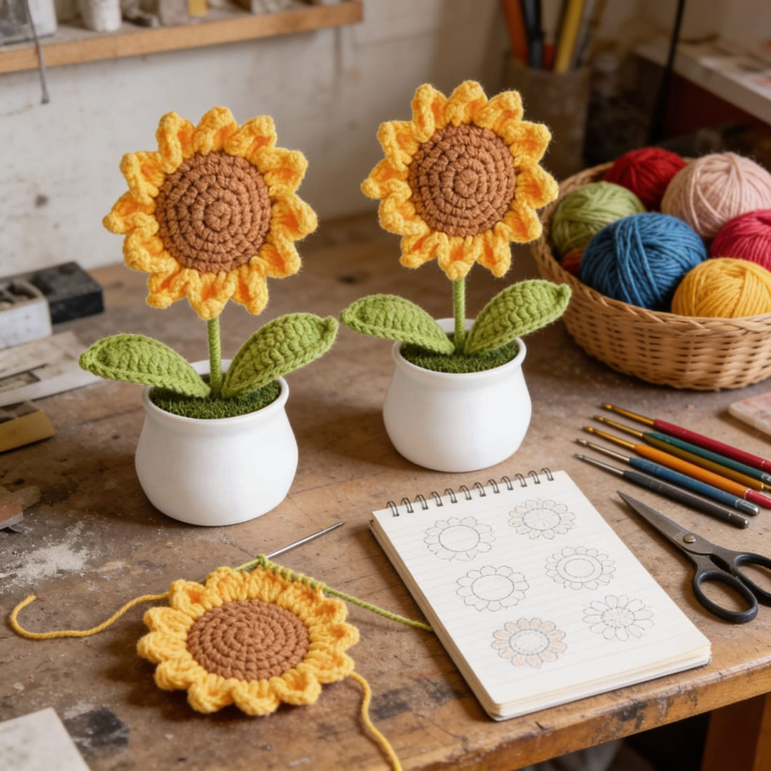 Golden Sunflower Crochet Decor by Suryatra