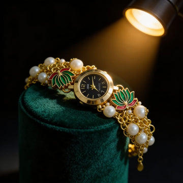 Lotus Pearl Bracelet Watch By Suryatra