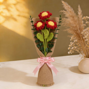 Scarlet Bloom Crochet Bouquet by Suryatra
