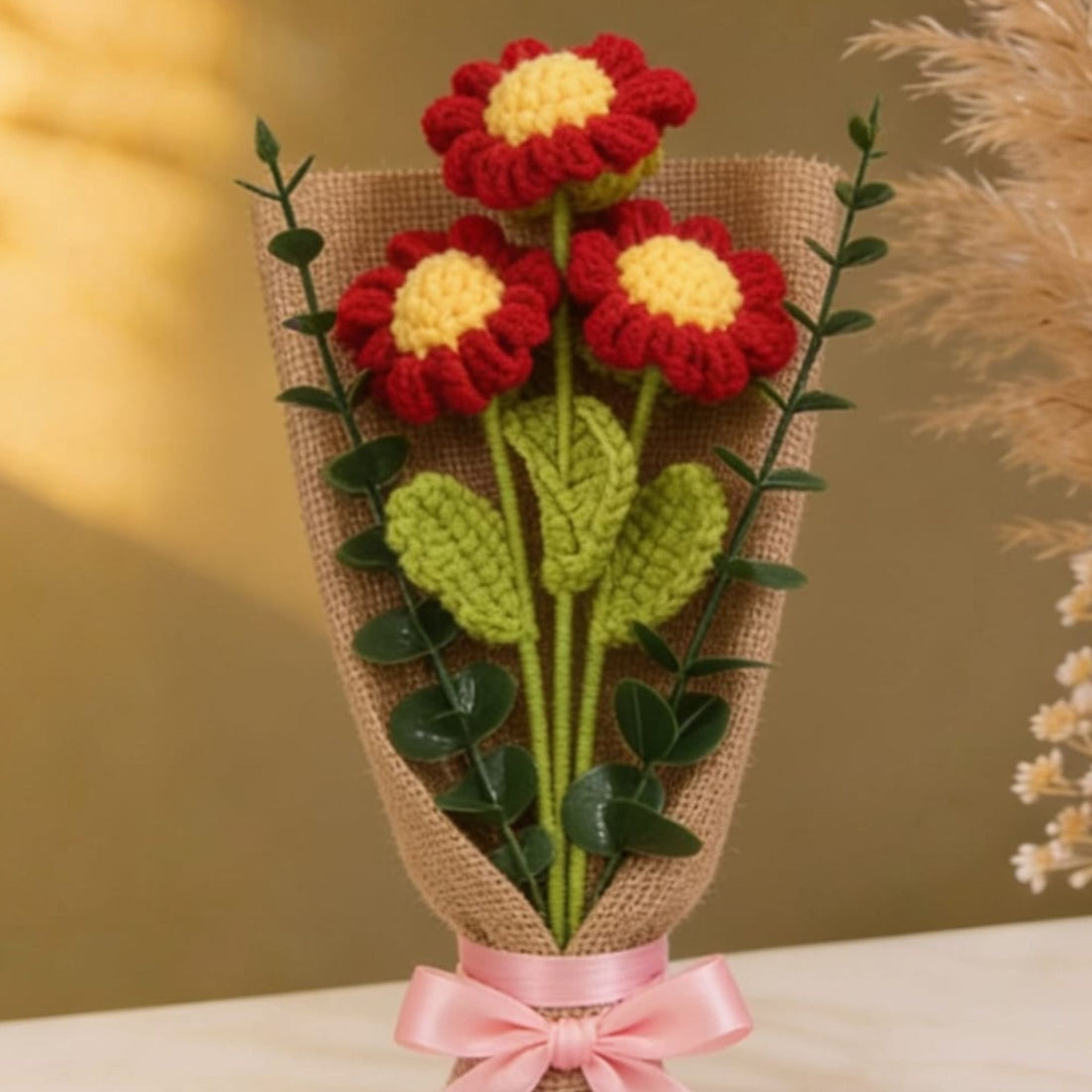Scarlet Bloom Crochet Bouquet by Suryatra