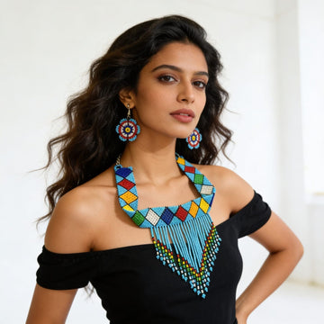 Azure Mosaic Beaded Jewelry Set By Suryatra