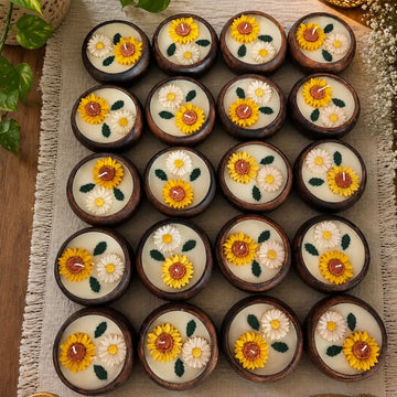 Sunflower Bloom Wooden Candle by Suryatra