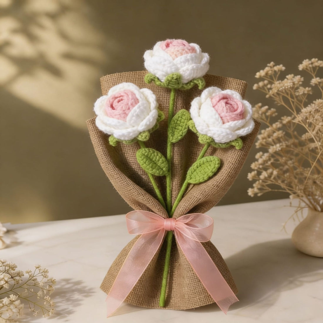 Blush Rose Crochet Bouquet by Suryatra