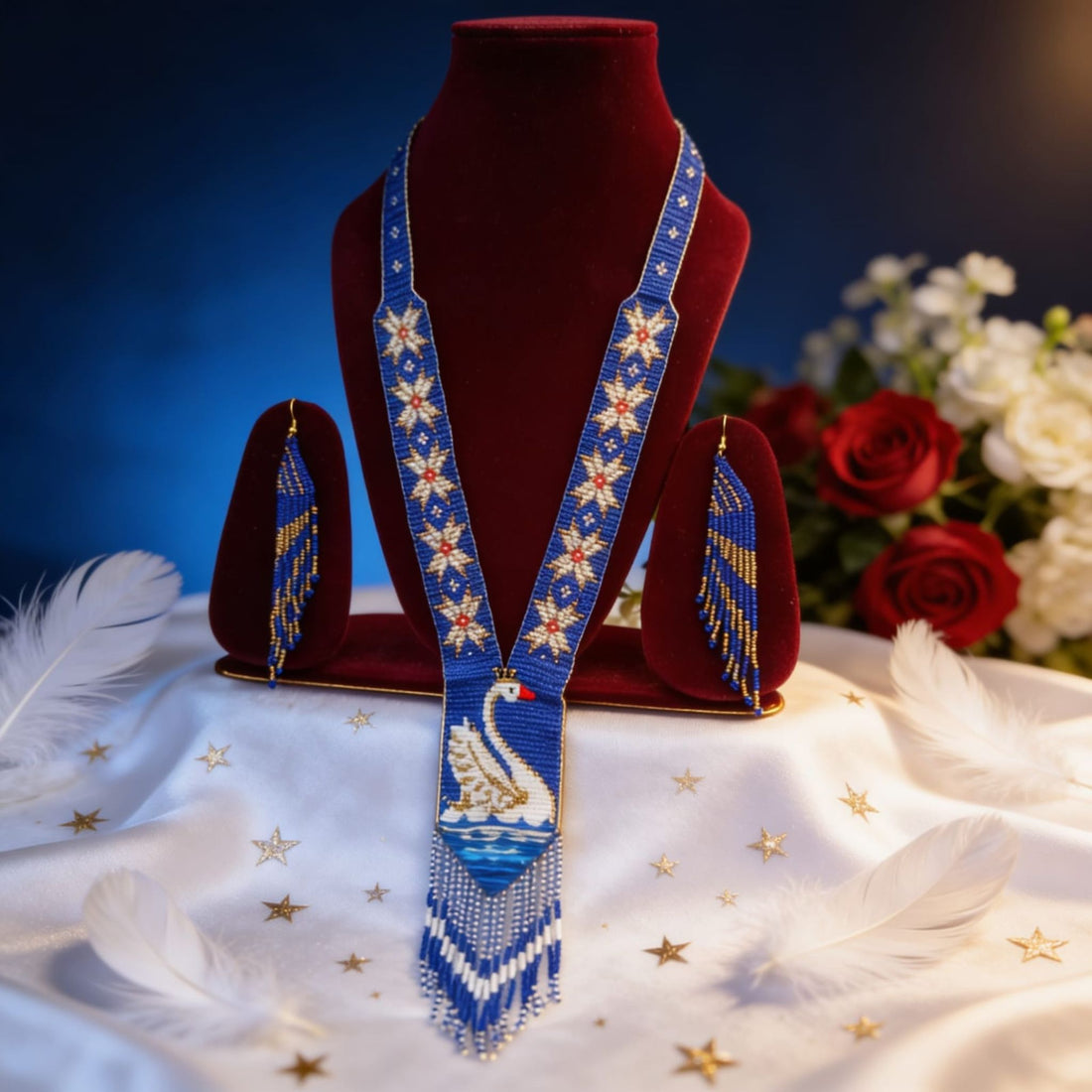 Celestial Swan Beaded Jewelry Set By Suryatra