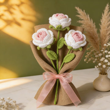 Blush Rose Crochet Bouquet by Suryatra