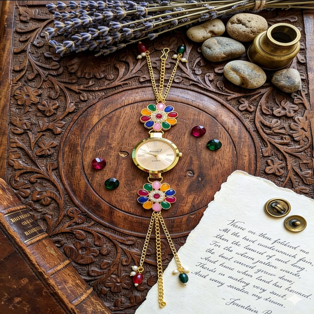 Navratna Floral Bracelet Watch By Suryatra