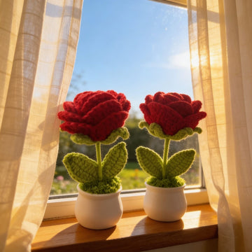 Crimson Bloom Crochet Roses by Suryatra