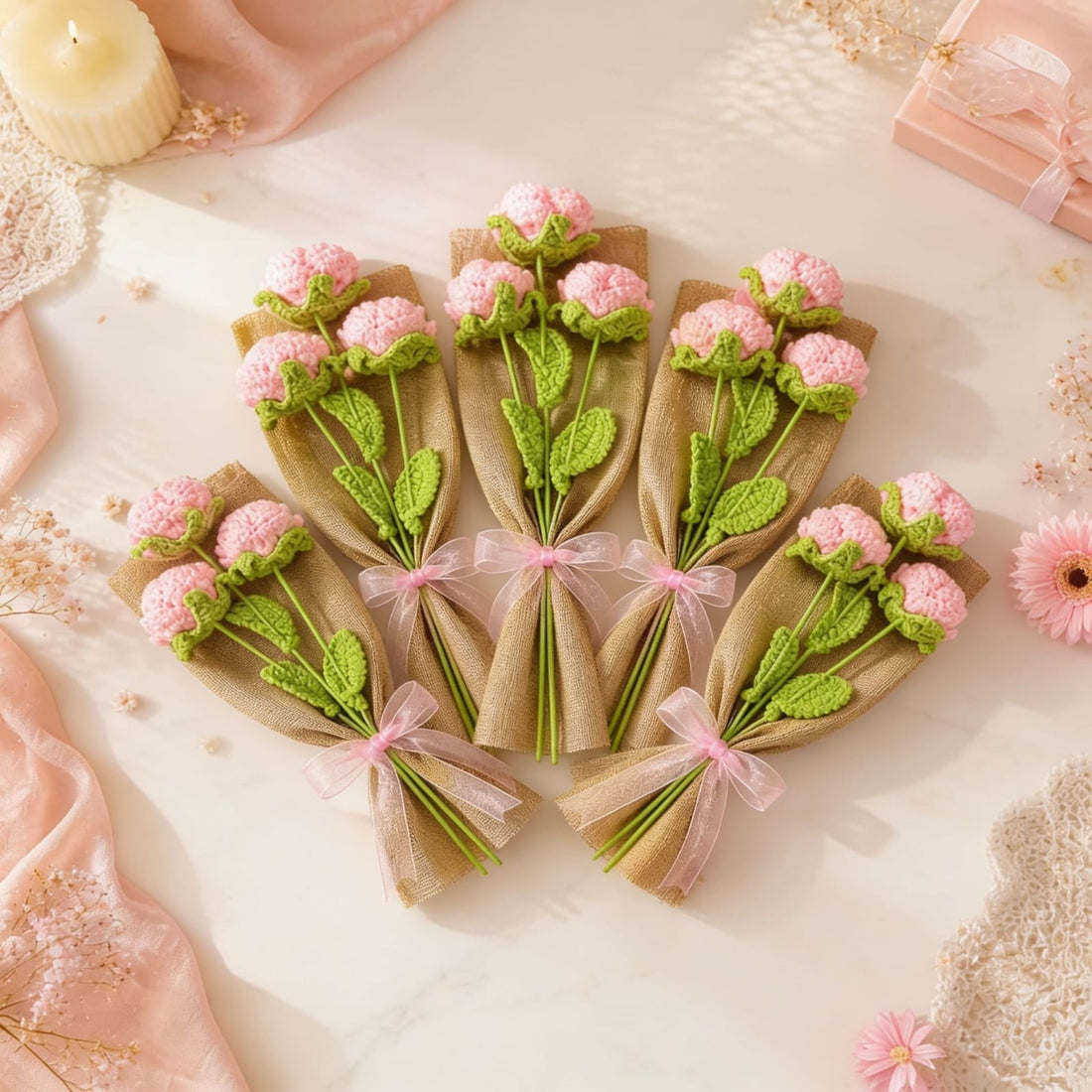 Crochet Pink Blossom Bouquet by Suryatra