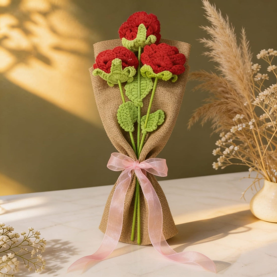 Scarlet Rose Crochet Bouquet by Suryatra