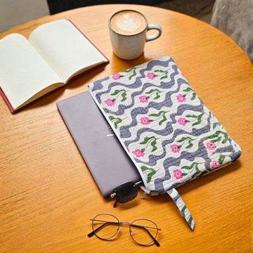 13 Inch Laptop/ipad Waterproof Sleeves(Blue and Pink Flower) by Suryatra