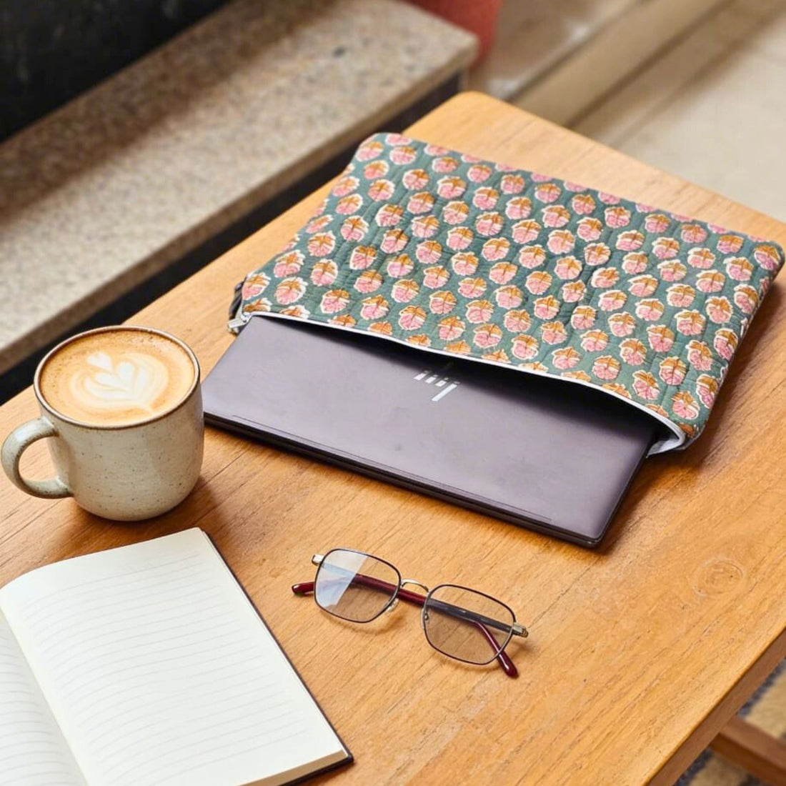 13 Inch Laptop/ipad Waterproof Sleeves (Green and Gold) by Suryatra