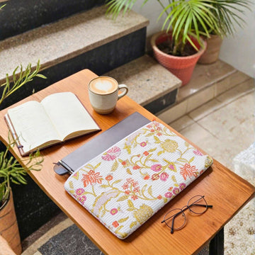 13 Inch Laptop/ipad Waterproof Sleeves (White and Gold) by Suryatra