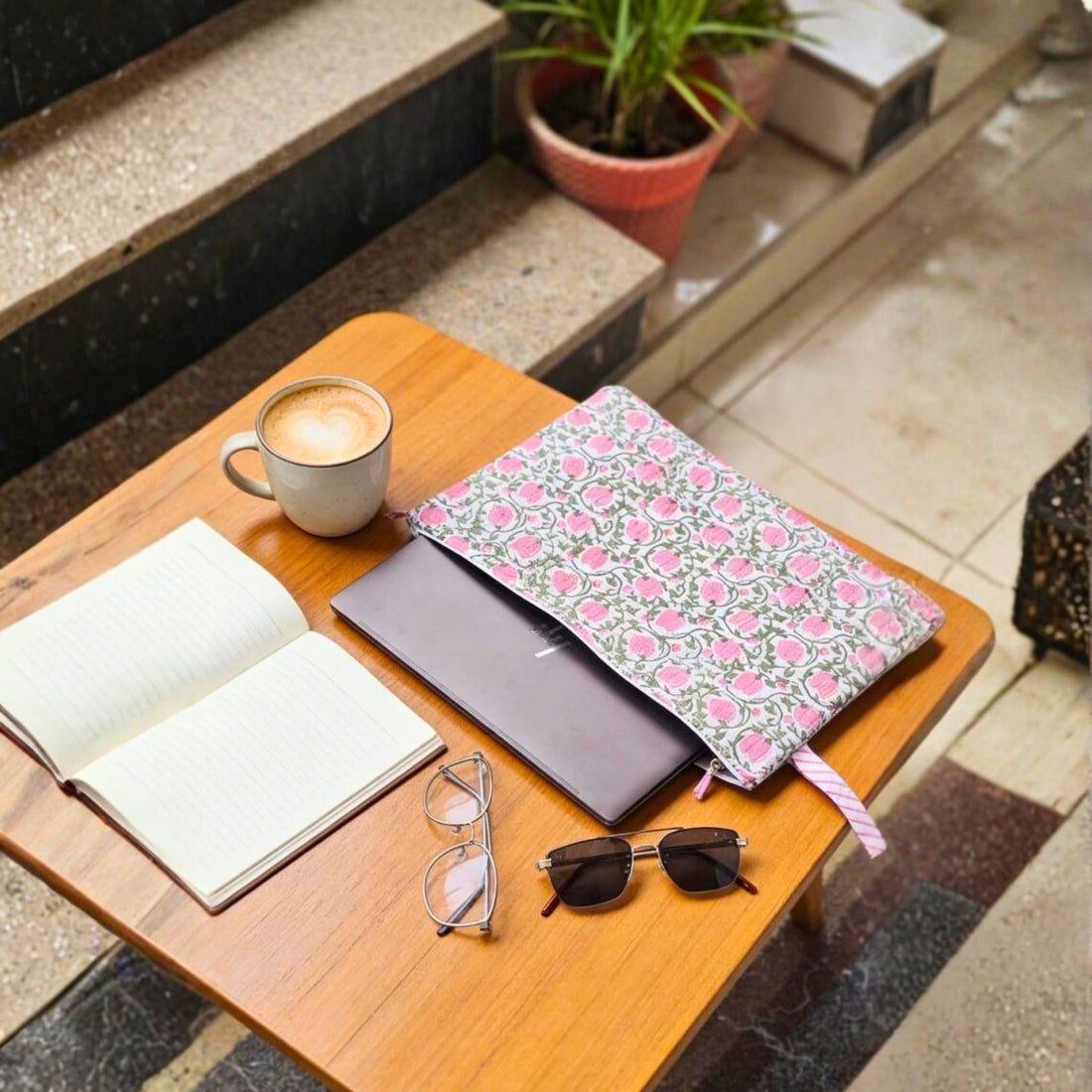 13 Inch Laptop/ipad Waterproof Sleeves(Green and Pink Flower) by Suryatra