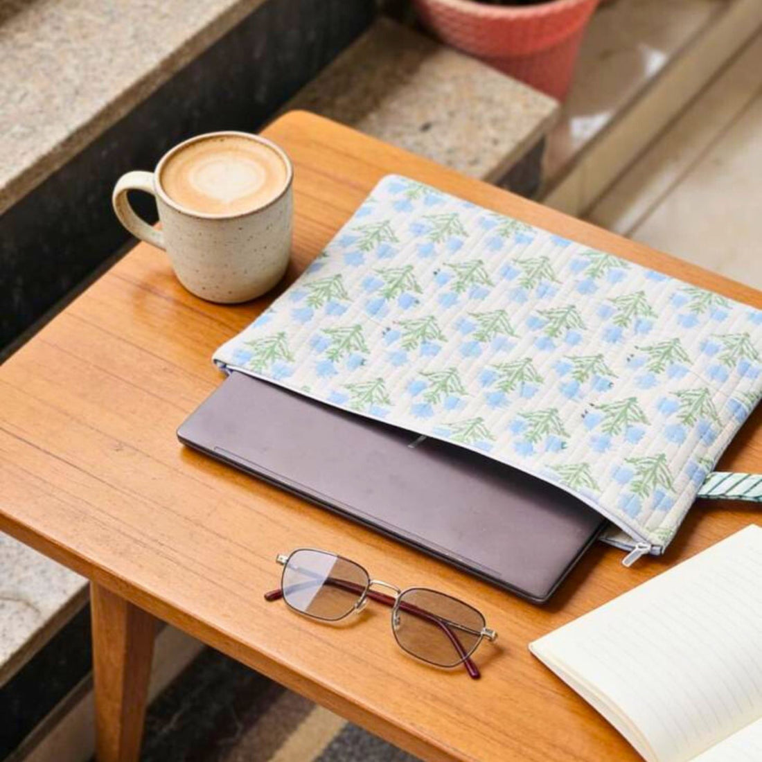 13 Inch Laptop/ipad Waterproof Sleeves (White and Green Pattern) by Suryatra