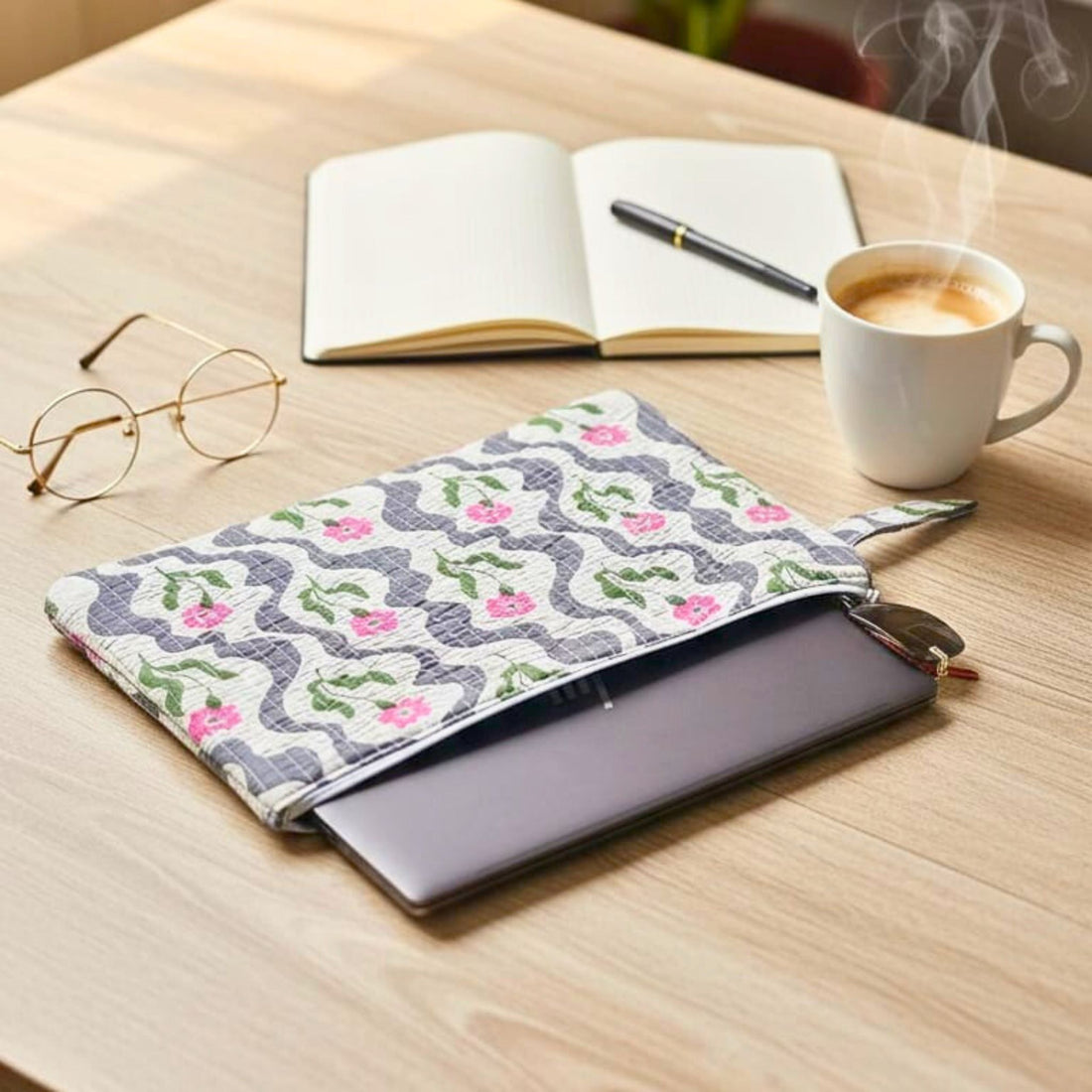 13 Inch Laptop/ipad Waterproof Sleeves(Blue and Pink Flower) by Suryatra