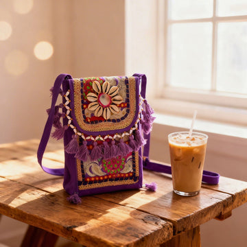 Boho Embroidered Tassel Sling Bag by Suryatra