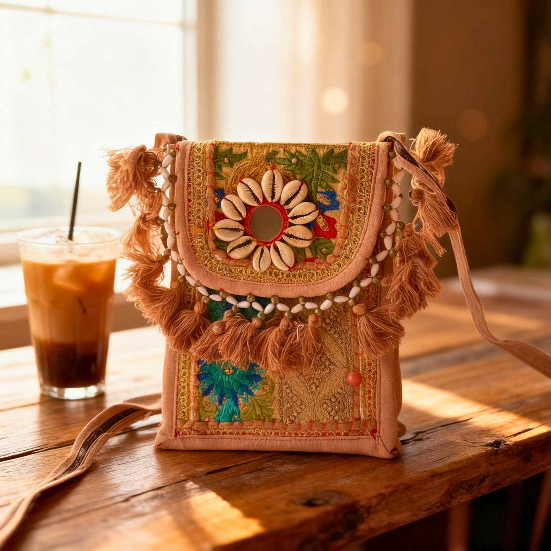 Pastel Boho Embroidered Tassel Sling Bag by Suryatra