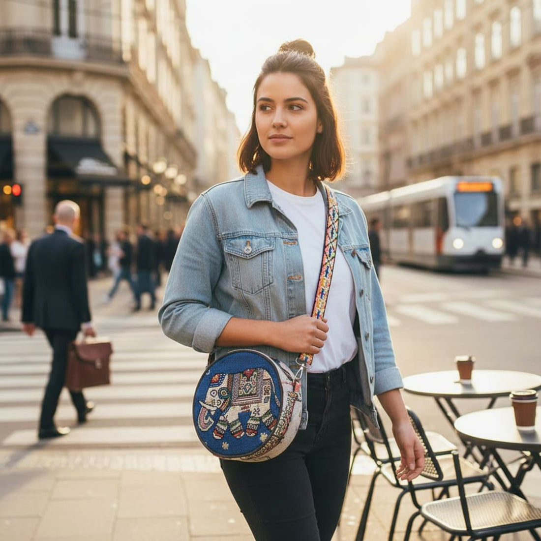Ethnic Elephant Round Sling Bag by Suryatra