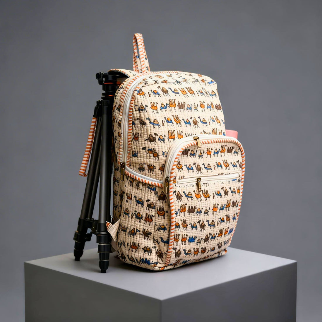 Camel Print Quilted Backpack by Suryatra