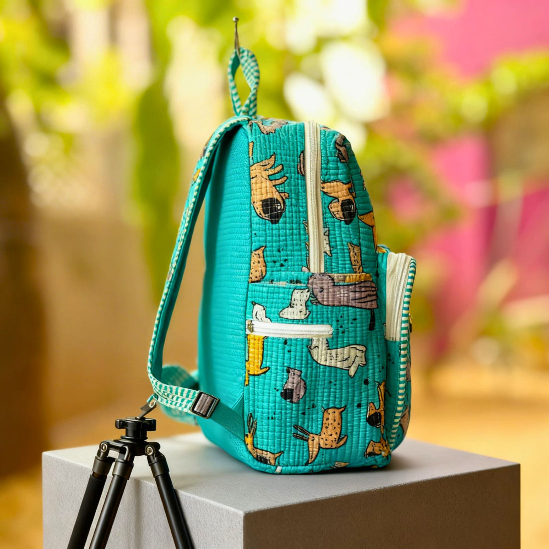 Dog Print Quilted Backpack by Suryatra