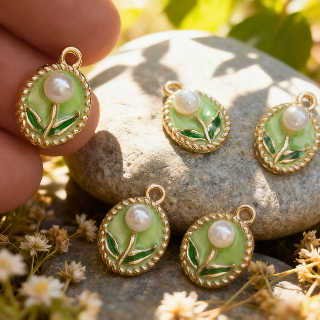 Pearl Leaf Oval Pendant by Suryatra