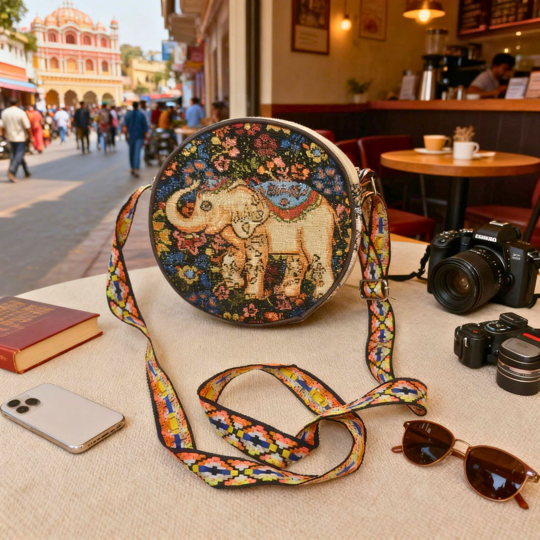 Floral Elephant Heritage Sling Bag by Suryatra