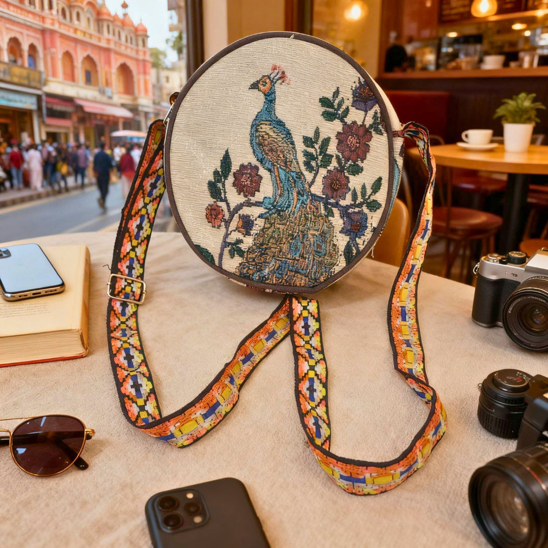 Peacock Floral Heritage Sling Bag by Suryatra